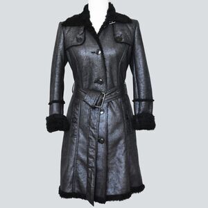 KENNETH COLE Women's Black Faux Leather Trench Coat Size XS